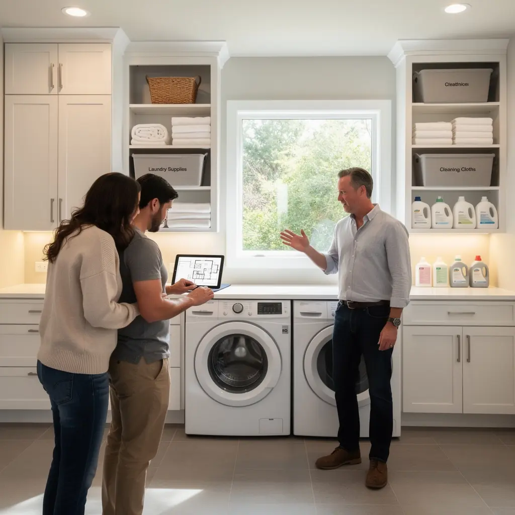 Sypialnia z minimalistycznym wystrojem i dużym łóżkiem.