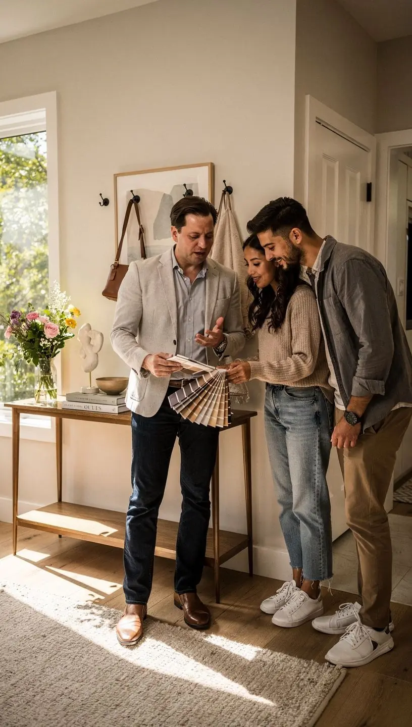 Łazienka z nowoczesnymi armaturami i ceramiką w neutralnych kolorach.