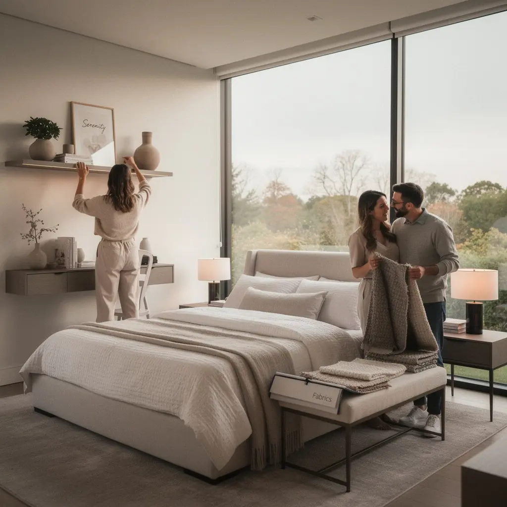 Korytarz z nowoczesnymi obrazami i oświetleniem LED.